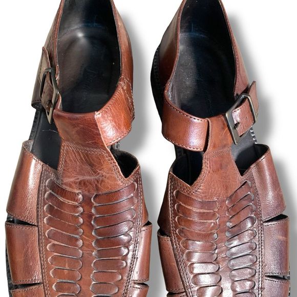 Tommy Bahama Italian Leather Roman Fisherman Sandals Brown Size 12 Woven Summer - Picture 3 of 13